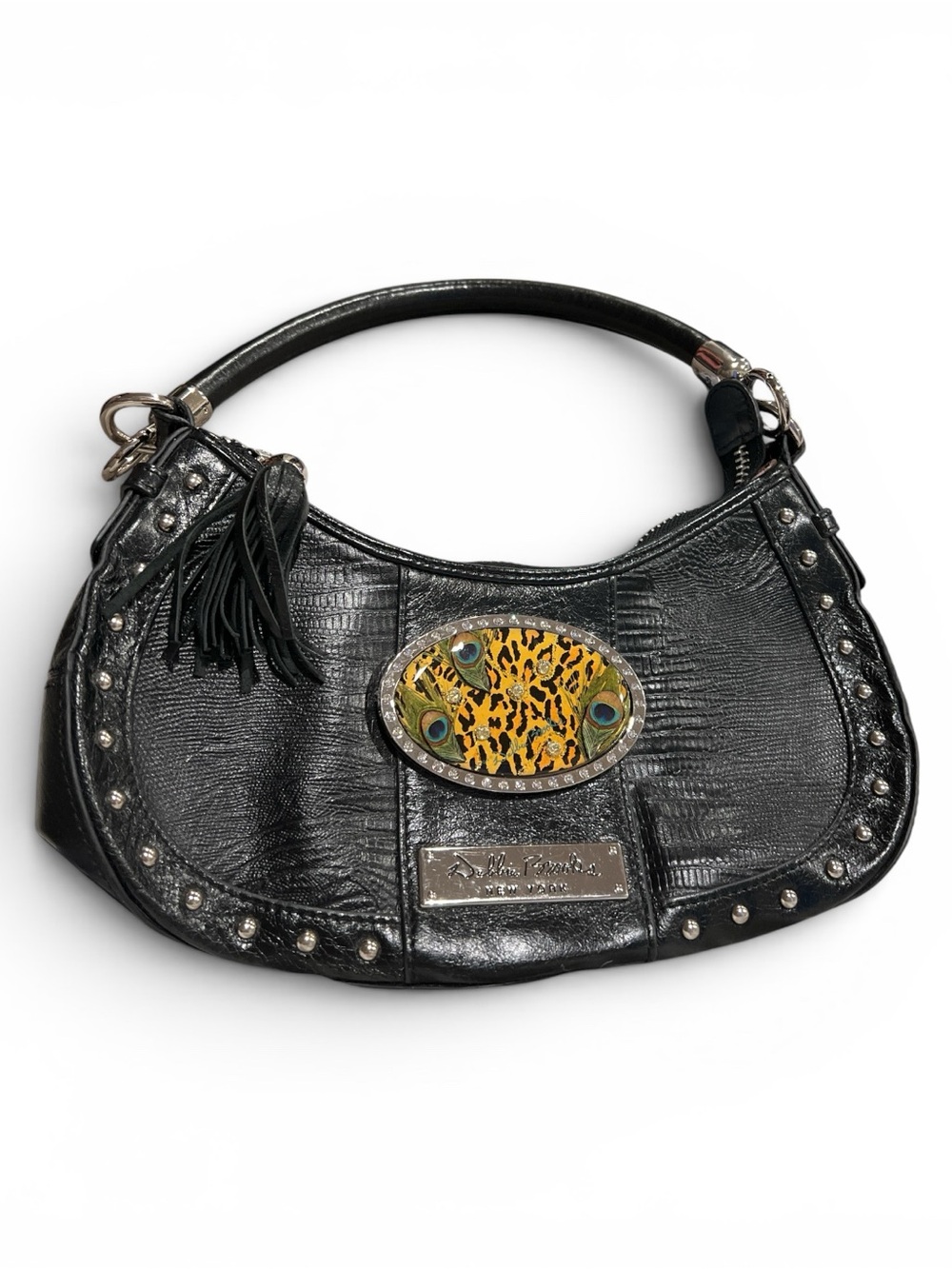 Vintage Debbie Brooks Black Studded Bag with 4 medallions